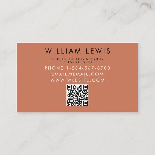 Carte De Visite Étudiant diplômé en Terracotta Script QR Code (Dos)