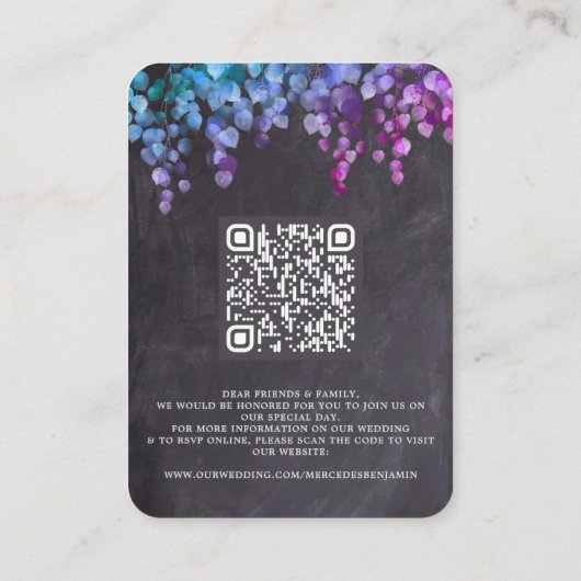 Carte De Visite Eucalyptus Botanical QR Code Mariage d'ardoise Inv (Dos)