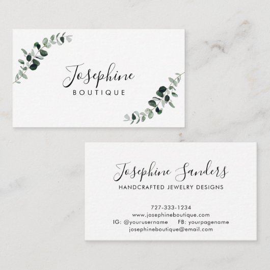 Carte De Visite Eucalyptus Simple Design élégant bijoux (Devant / Derrière)