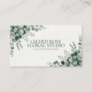 Carte De Visite Eucalyptus Verdure Aquarelle Blanc Cassé