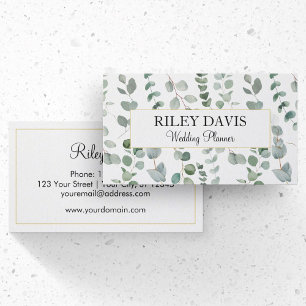 Carte De Visite Eucalyptus Vert et Fleurs Blanches