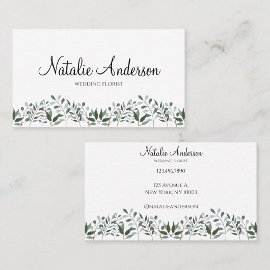 Carte De Visite Eucalyptus Vert Floral (Devant / Derrière)
