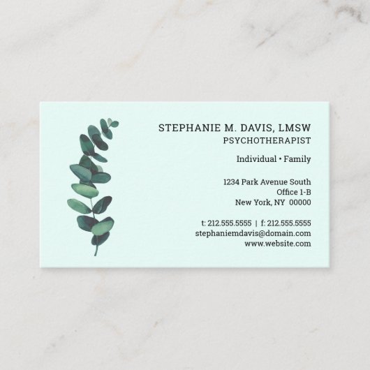 Carte de visite Eucalyptus Vert pour Psychothérape (Devant)