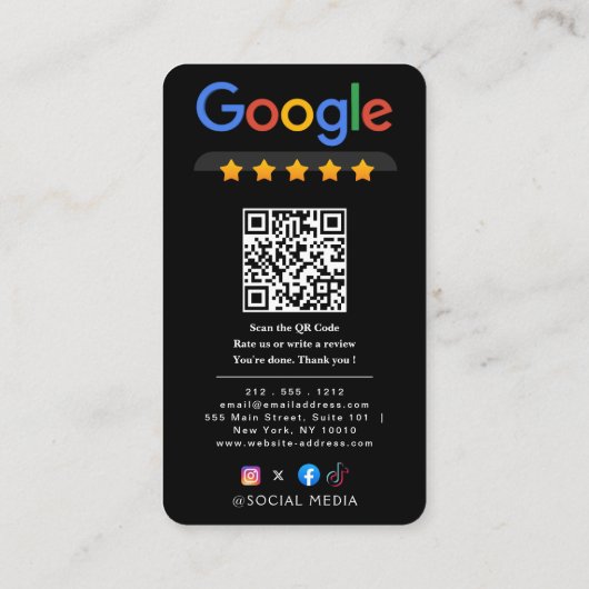 Carte De Visite Évaluer Google Avis QR Code Évaluations Google (Dos)