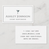 Carte De Visite Événement Bartender Cocktail Mixologue Classique B (Devant / Derrière)