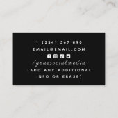 Carte De Visite Événement Bartender Glamoureux Cocktail Boire Noir (Dos)