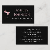 Carte De Visite Événement Bartender Glamoureux Cocktail Boire Noir (Devant / Derrière)