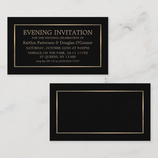 Carte De Visite Evénement de soirée Black & Gold moderne Invitatio (Devant / Derrière)