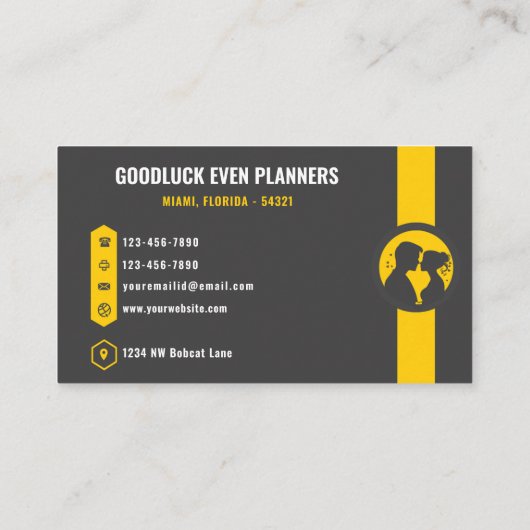 Carte De Visite Événementiel Personnalisé Gris Foncé Noir Jaune (Dos)