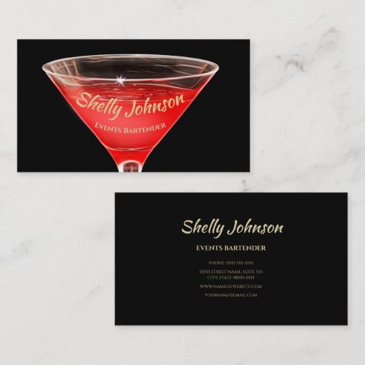 Carte De Visite Événements modernes Bartender Red Liquid Glass (Devant / Derrière)