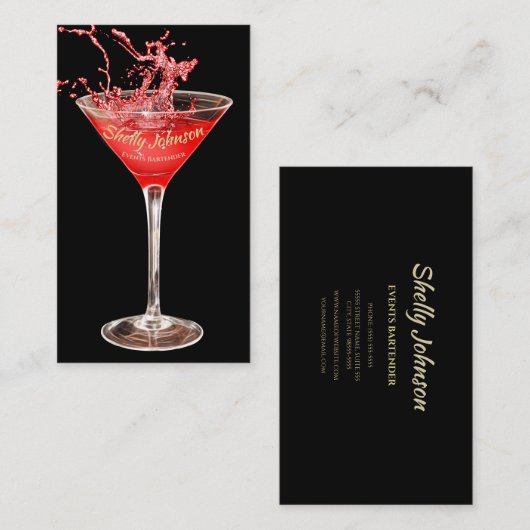 Carte De Visite Événements tendance Bartender Edgy Red Splash (Devant / Derrière)