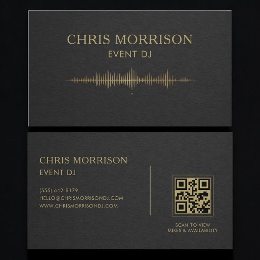 Carte De Visite Event DJ Music Black Gold QR Code Professional