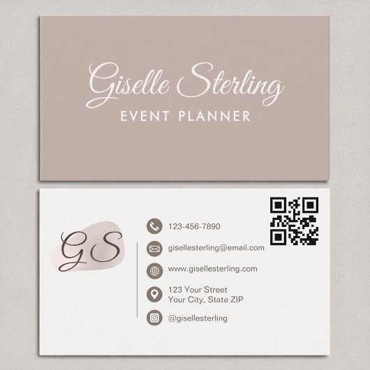Carte De Visite Event Planner Blush Mauve Modern Elegant QR Code