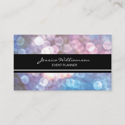 Carte De Visite Event Planner bokeh, scintillant, tendance (Devant)
