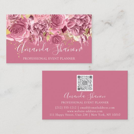Carte De Visite Event Planner Drivers Rose QR Code Logo rose (Devant / Derrière)