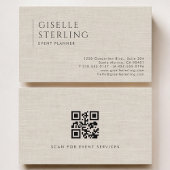 Carte De Visite Event Planner Luxury Neutral Linen QR Code