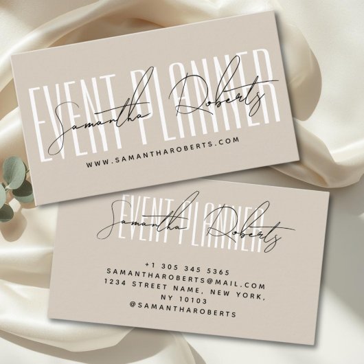 Carte De Visite Event planner modern typography script beige