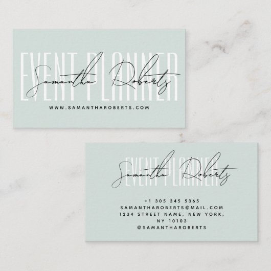 Carte De Visite Event planner modern typography script blue (Devant / Derrière)