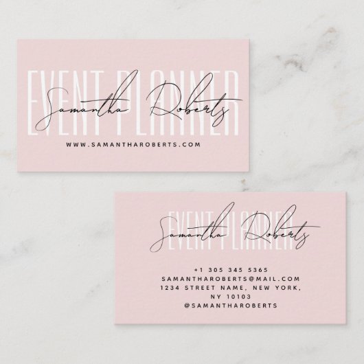 Carte De Visite Event planner modern typography script blush pink (Devant / Derrière)
