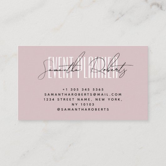 Carte De Visite Event planner modern typography script dusty pink (Dos)