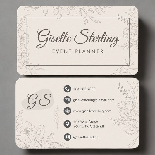 Carte De Visite Event Planner Neutral Floral