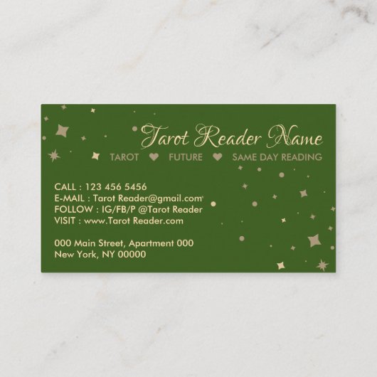 Carte De Visite Ex Lover Tarot Reader Céleste vert (Dos)