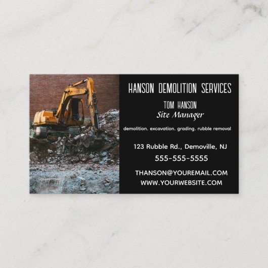 Carte De Visite Excavation de démolition modifiable (Devant)