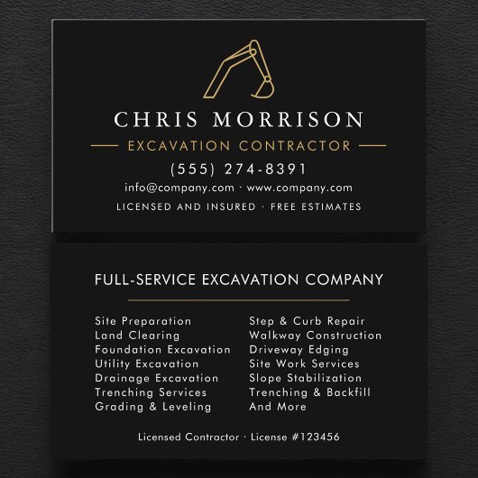 Carte De Visite Excavation Operator Contractor Professional 