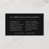 Carte De Visite Excavation Operator Contractor Professional  (Dos)
