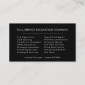 Carte De Visite Excavator Construction Operator Company (Dos)