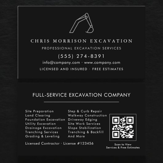 Carte De Visite Excavator Construction Operator QR Code