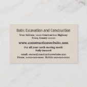 Carte De Visite Excavatrice jaune sur un chantier (Dos)