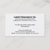 Carte De Visite Excavatrice jaune vidant le seau (Dos)