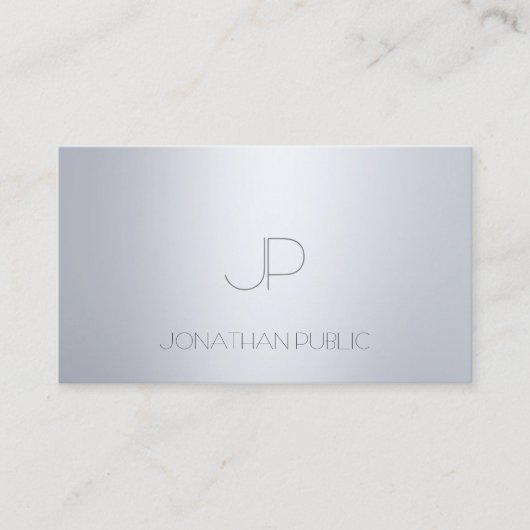 Carte De Visite Excellent moderne Silver Look Monogramme Top Modèl (Devant)