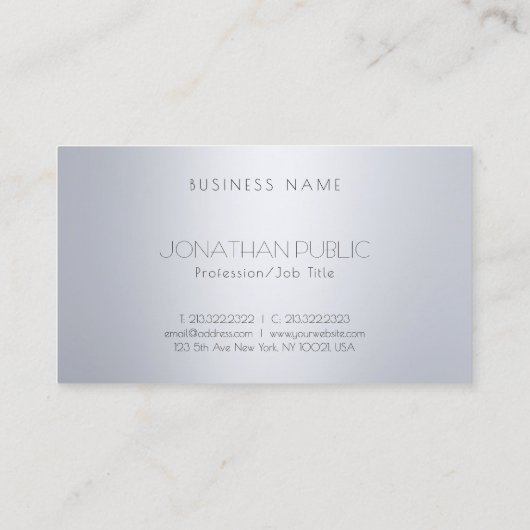 Carte De Visite Excellent moderne Silver Look Monogramme Top Modèl (Dos)