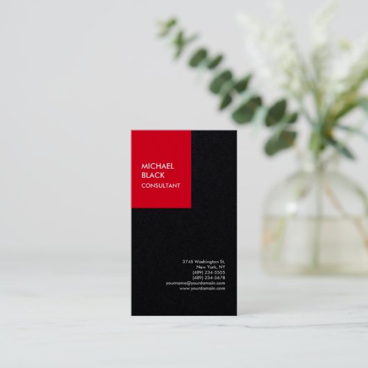 Carte De Visite Exclusive Red Black Unique Modern Minimalist Plain (Debout devant)