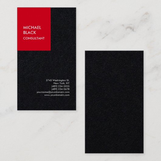 Carte De Visite Exclusive Red Black Unique Modern Minimalist Plain (Devant / Derrière)