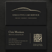 Carte De Visite Executive Car Service QR Code Black & Gold