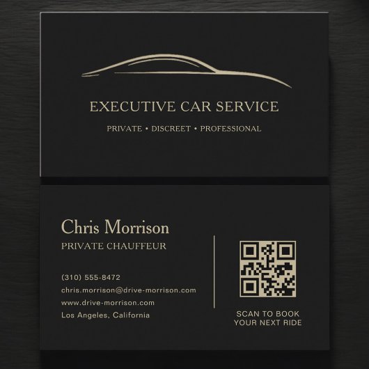 Carte De Visite Executive Car Service QR Code Black & Gold