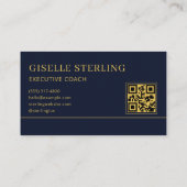 Carte De Visite Executive Coach Blue Gold Logo QR Code (Dos)