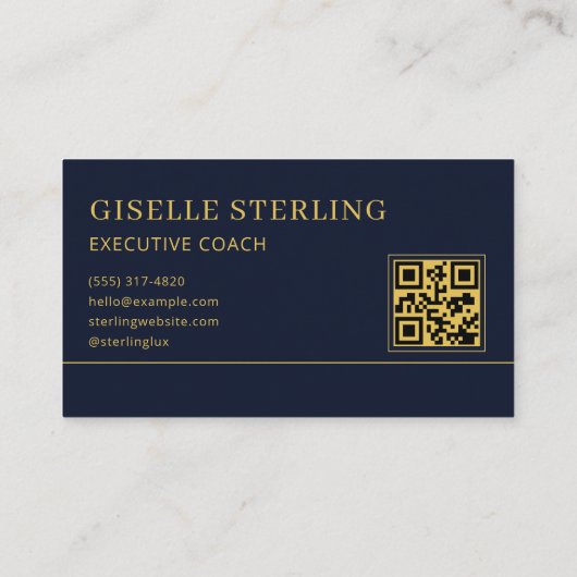 Carte De Visite Executive Coach Blue Gold Logo QR Code (Dos)