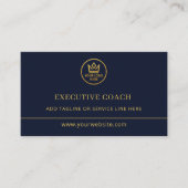 Carte De Visite Executive Coach Blue Gold Logo QR Code (Devant)