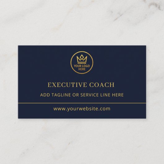 Carte De Visite Executive Coach Blue Gold Logo QR Code (Devant)