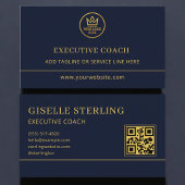 Carte De Visite Executive Coach Blue Gold Logo QR Code
