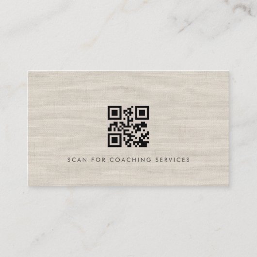 Carte De Visite Executive Coach Luxury Neutral Linen QR Code (Dos)
