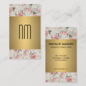 Carte De Visite Executive Gold Floral Patch Series avec Monogramme (Devant / Derrière)