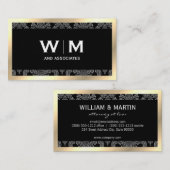 Carte De Visite Executive Monogramme Gold Bordure Damas (Devant / Derrière)