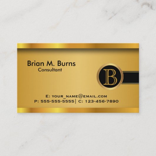 Carte De Visite Executive Or Noir | Monogramme DIY (Devant)