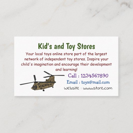 Carte De Visite Exemple d'hélicoptère militaire Chinook (Devant)