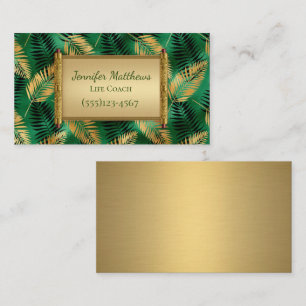 Carte De Visite Exotic Green & Gold Safari Jungle Leaf Design